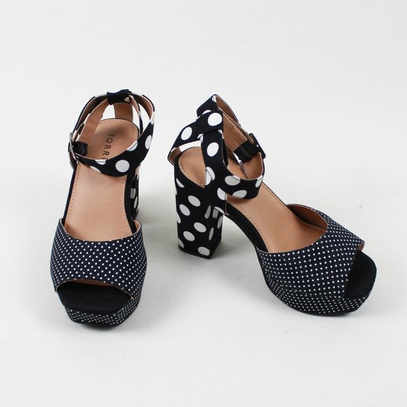 Torrid Black White Polka Dot Block Heel Platform Sandals - Picture 16 of 16